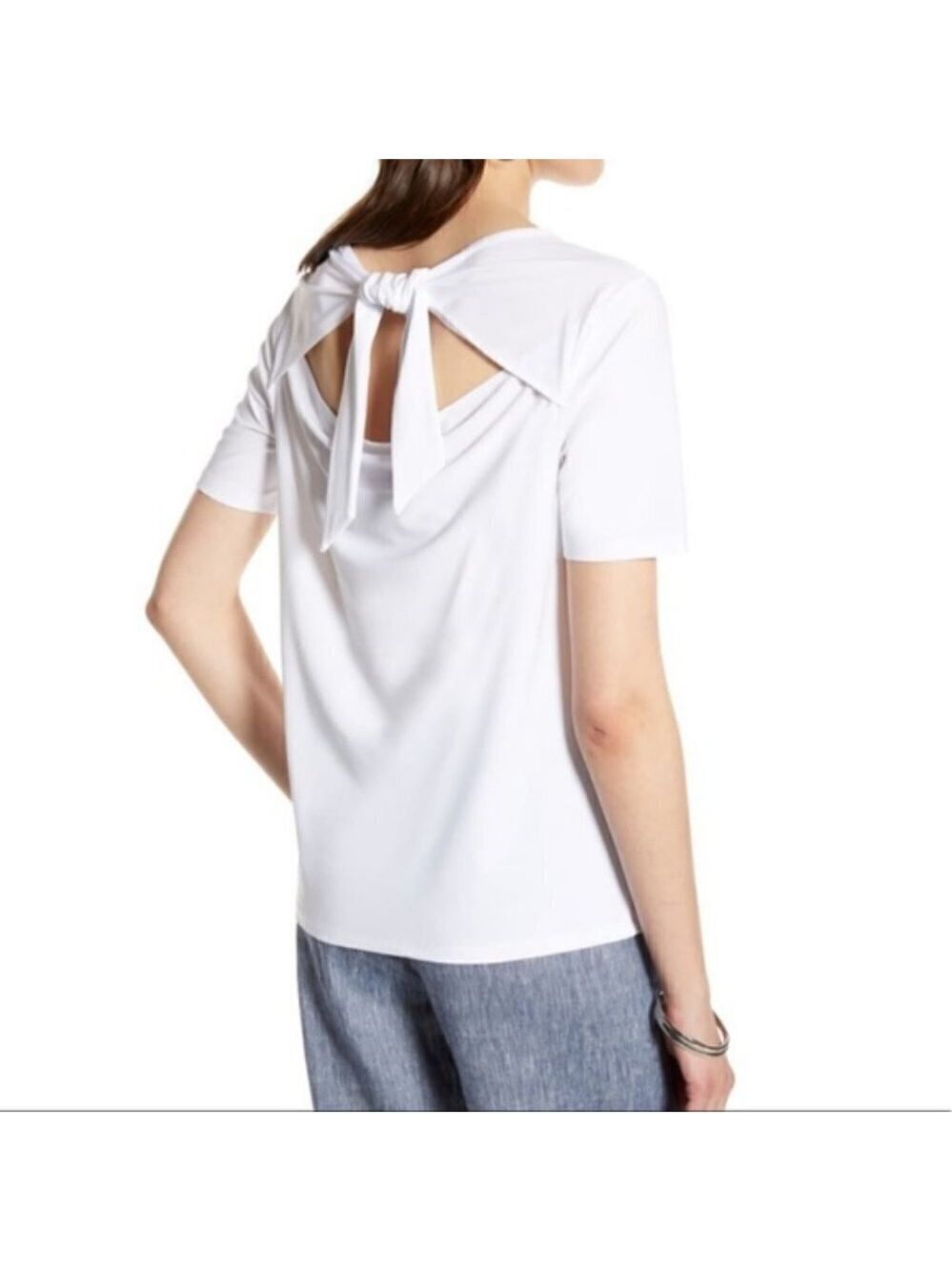 HALOGEN Bnwt White Short Sleeve Top Back Tie sz Small